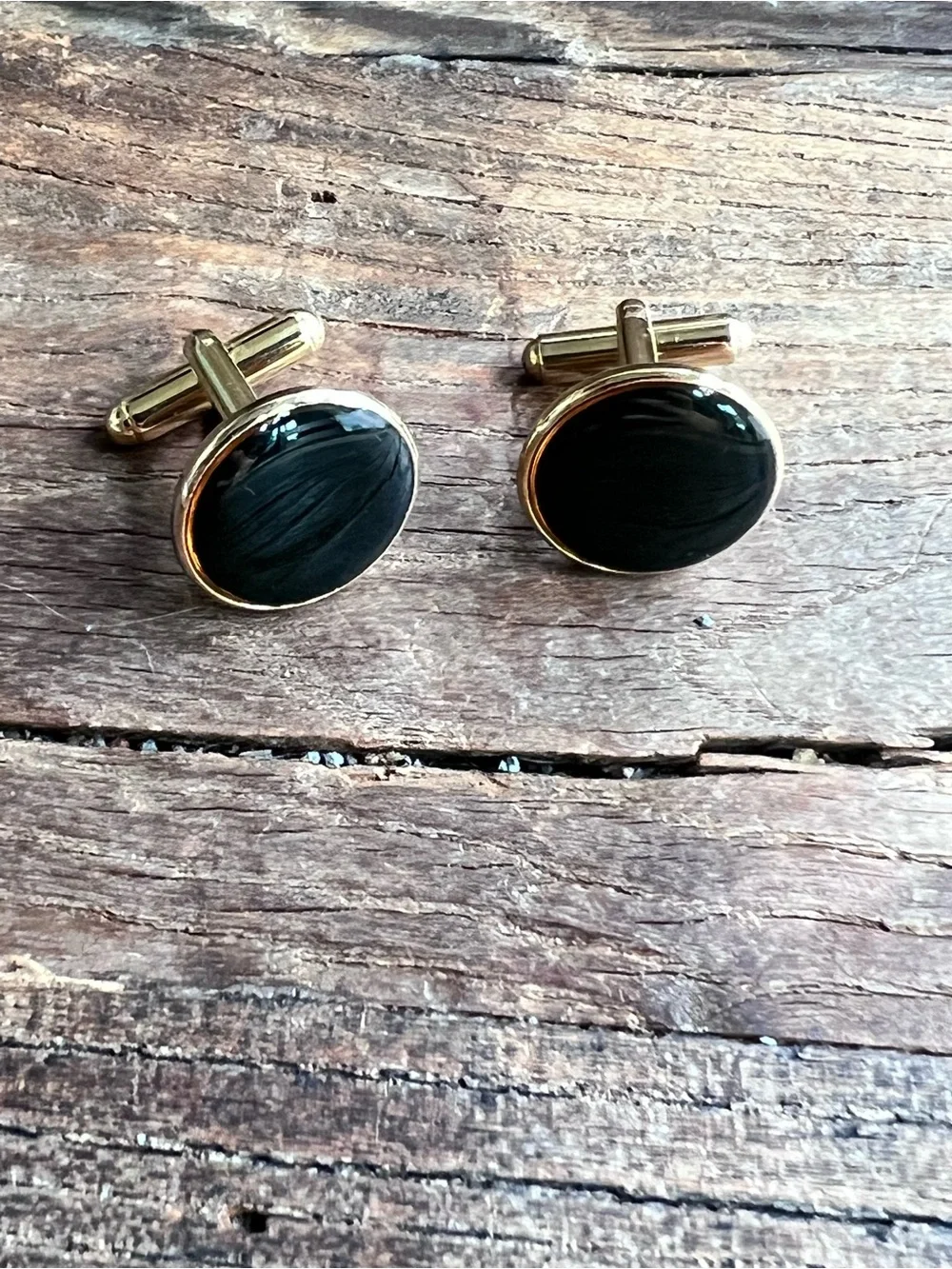 Gold-Tone Black Oval Cufflinks - Men's Accessories